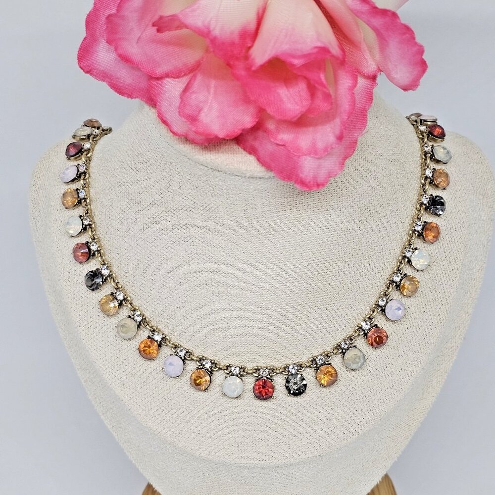 Ann Taylor Loft Crystal Rhinestone Collar Necklace Milti Color Confetti Gold Ton